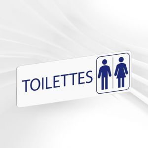 Plaque Signalétique Toilettes Mixtes – Plaque De Porte Adhésive PVC 5 x 15 cm – 20 Couleurs Disponibles (Blanc écrit bleu) (GRAVURE ET COMPAGNIE, neuf)