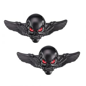 KLEHOPE Moto Autocollant D'insigne D'emblème, 2 Pièces, Autocollant Tête de Mort, 3D, Noir, Auto-Adhésif, Universel, Voiture, Moto (KLEHOPE, neuf)