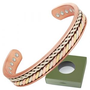 Wollet Bracelet magn&eacute;tique en cuivre pour femmes, bracelet manchette en cuivre &ndash; avec 10 aimants de 3500 Gauss, bracelet magn&eacute;tique avec bo&icirc;te cadeau (CPB-2796QS-FBM) (WOLLET, neuf)