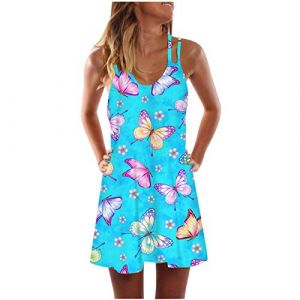 Robes de Sport Femme Chic Et Elegant Robe Longue Femme Maxi Imprim&eacute; Papillon d'&Eacute;t&eacute; Floral Grandes Tailles Boheme sans Manche avec Poches de Plage Cocktail l'&eacute;t&eacute; Grande Taille Robe Boheme Chic Mariage (BAULMD（90% Big Promotion Without Discount Code ）, neuf