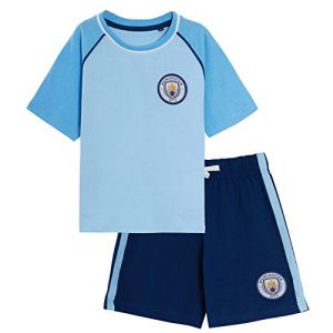 Manchester City FC Pyjama Court pour Enfants Kit de Club de Football de première Division pour garçons Ensemble Short + t-Shirt (Lora Dora, neuf)
