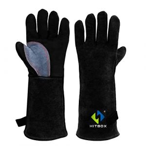 HITBOX Gants de soudage en cuir de vachette 14" 932 ° F - Convient pour le soudage Arc Tig Mig - Gants de cuisson - Résistant à la chaleur - Gants de travail anti-morsures d'animaux (HITBOX Official Shop, neuf)