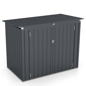 GOPLUS 1,51m² Abris de Jardin en Métal Galvanisé Extérieur, Cache Poubelle, Résistant aux Intempérie,Couvercle Relevable, 2 Portes Verrouillable, Structure Renforcée, 1,97m³,172x100x129cm (Gris) (Augenstern24, neuf)