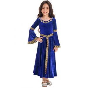 Vxuxlje Robe de Princesse M&eacute;di&eacute;vale Renaissance pour Enfant Fille D&eacute;guisement Carnaval Robe Soir&eacute;e F&ecirc;te &agrave; Evas&eacute; Manches Longues Cosplay Costume Halloween Mascarade Bleu 7-8 ans (Vxuxlje, neuf)