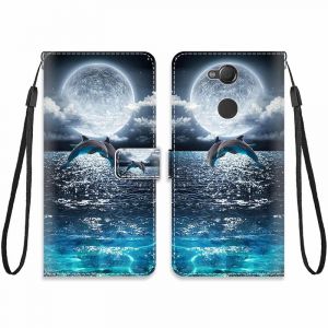KARTXITAI Cuir Coque Compatible avec Sony Xperia XA2 Antichoc avec Support Clapet Design Motif Dr&ocirc;le &Eacute;tui Bumper Portefeuille Magn&eacute;tique Cr&eacute;atif Case Cover Housse-Dauphin,mer,Lune,Ciel (KARTXITAI, neuf)
