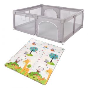 Parc Bebe,Parc Enfant,Parc Bébé en Tissu Oxford,Parc Bebe xxl avec Barrières,Parc De Jeux Bébé avec Filet Respirant Sur Quatre Côtés (jusiZL, neuf)