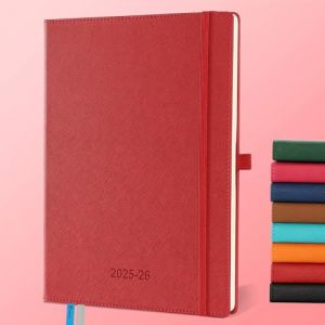 IN-LUXPRO Agenda semainier 2025 2026, au format A4 (29 x 21,7 cm), au format A4, en cuir végétalien et pages de notes, format A4 (29 x 21,7 cm), en cuir végétalien et pages de notes, rouge. (Saimoul, neuf)