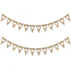 2pcs Guirlande Mariage, Banderole Mariage Vintage, Guirlande Fanion Coeur, Banniere Mariage en Jute Drapeaux Deco Mariage Champetre pour Anniversaire Mariage Champetre Bapteme de mariée enterrement (ROBFLOR MARKET CARS, neuf)