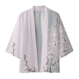 Duohropke Happi Kimono Haori Veste de Nuit pour Homme et Femme Yukata Manteau uni l&eacute;ger Cardigans Mixtes Blouse Ample Veste Ample Robe (PANGCON, neuf)