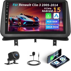 Android 15, 4G+64G 8-Core GOHHDL Autoradio Qualcomm pour Renault Clio 3 2005-2014 avec Navi Carplay Android Auto, &eacute;cran 9 Pouces 2Din avec GPS WiFi Bluetooth FM/RDS Radio DSP SWC cam&eacute;ra de recul+MIC (ShenZhenShiY&uuml;nXiangMaoYiYouXianGongSi, neuf)