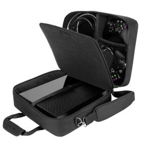 USA GEAR Housse Sac de Console, Sangle d’Epaule Ajustable et Compartiments Personnalisables - Compatible avec Xbox One, One S, X, 360, PlayStation 4 Pro, PS4, PS3 - Noir (Accessory Genie, neuf)