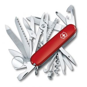 Victorinox Swiss Champ, Swiss Army Knife, Couteau de Poche Suisse, Léger, Multitool, 33 Fonctions, Lame, Ciseaux, Tire Bouchon, Rouge (THE knife store, neuf)
