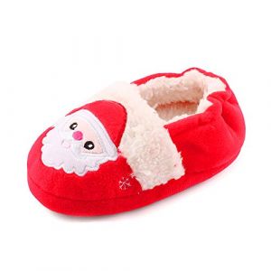 MASOCIO Chausson Enfant Garcon Fille Pantoufles Chaud Peluche Chaussure Antiderapant Père Noël Taille 22 23 (Ortego, neuf)