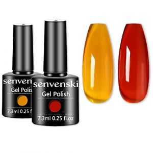 Senvenski Orange Gelée Vitrail Vernis Semi Permanent, Ecaille Tortue Ongle Gel Cristal Transparente Rouge Ambre Couleur Shellac Cadeau UV LED Art Kit pour French Manucure (CS2-003) (Senvenski EU, neuf)