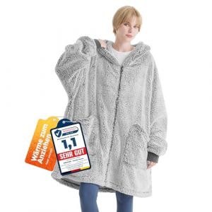 Bedsure Couverture &agrave; capuche avec manches Sherpa - Couverture douillette avec manches - Pull douillet - Couverture portable - Cadeau pour femme, Gris, 100x78 cm (Bedsure EU, neuf)