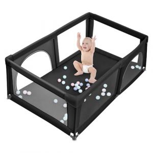 Parc Bébé,Modulable,Grand parc pour enfant en bas âge,Parc bebe pliable Parc pour bébé grande avec filet respirant et fermeture éclair-180 * 120 * 66cm-(B) Noir (Hechheu, neuf)