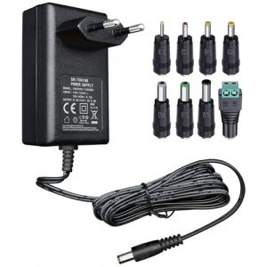 Adaptateur d'alimentation 9 V 1 A/1 000 mA 1,8 m, Prise Adaptateur de Commutation AC 100-240 V vers DC 9 V 1 A 9 W avec 8 Embouts interchangeables pour appareils 9V, certifié CE (ANLINK-FR, neuf)