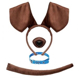 AgagaQx Deguisement Chien Adulte Carnaval, Ensemble de Costume de Chien, 4PCS Deguisement Animaux Brun, Serre Tete Chien Nez Queue Collier Bleu Voyant, D&eacute;guisement Animal pour Mardi Gras Th&egrave;me F&ecirc;te (Agaga EU, neuf)