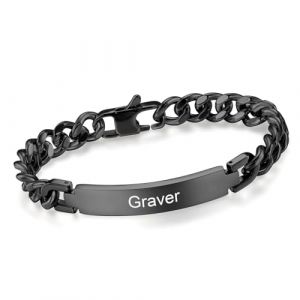 Bracelet Homme Personnalisé Chaîne Gourmette - Classique Bracelet Acier Inoxydable Bijoux Homme Cadeau Fête des Pères Saint Valentin Anniersaire Noël Gourmette Homme Personnalisable Noir 21cm (XUANPAI JEWELRY, neuf)