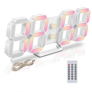Deeyaple Horloge Murale Digitale LED 3D Petit Réveil Télécommande 25.2CM 12/24 Heure Temperature Date Affichage Temps Mémoire Fonction Snooze Veilleuse Luminosité Regolabile Cuisine Bureau Salon (Superjack, neuf)