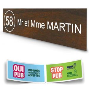 DECOHO - Plaque Boite aux Lettres personnalisée adhésive - Plastique Durable Effet Bois foncé Lettres Blanches - 100x25 mm + Stickers STO - Marron (DECOHO, neuf)