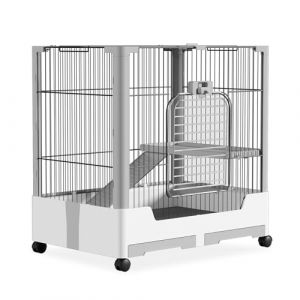 FIVMEN Clapier à lapins d'intérieur et d'extérieur avec toit ouvert, serrures de sécurité, échelle et tiroirs, cage pour petits animaux, clapier à lapin, simple couche (WurenHome, neuf)