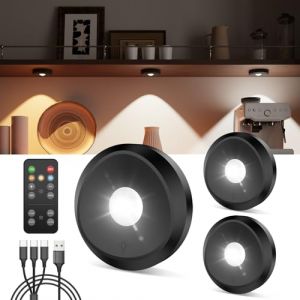 Spot LED Sans Fil Rechargeable USB, Noir &Eacute;clairage LED Vitrine Batterie de 2400mAh Lampe Placard Telecommande a Pile Lumiere Cuisine Sous Meuble Magn&eacute;tique Veilleuse Autocollant Tactile Murale Etag&egrave;re (ZBQ Co Ltd, neuf)