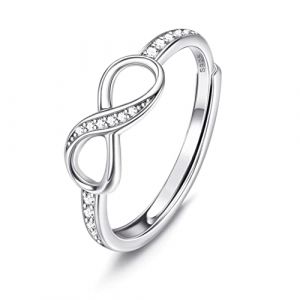 MILACOLATO Bague Infini en Argent 925 Pour Femme Ajustable - Alliance Mariage Promesse Fiancaille avec Zirconium, Demi Éternité Bijoux Avec Boîte-Cadeau (qingtxc, neuf)