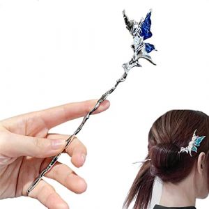 baguette pour cheveux, Baguettes à cheveux bleues, épingle à cheveux papillon vintage argentée for chignon, épingle à cheveux, épingle à chignon for femmes et filles, cheveux longs (YyfdCa, neuf)