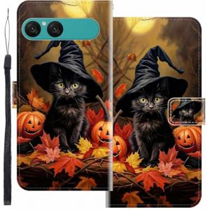 WUACYEAMING Coque pour Sony Xperia 10 VII,Protection Housse en Cuir PU Portefeuille &agrave; Rabat Motif Cover Kickstand Bumper Antichoc [Fentes pour Cartes] Chat Citrouille (WUACYEAMING, neuf)