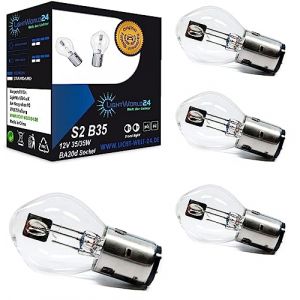 LIGHTWORLD24 Lot de 4 ampoules halogènes BA20d S2 35/35W 12V pour moto – Phare ultra-lumineux feux de route et croisement pour scooter, cyclomoteur, moto, lampe bilux (Light-World-24, neuf)