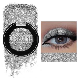 Fard à Paupières Pailleté Argent Gris DE'LANCI,Fard à Paupières Gris Argenté Scintillant,Fard à Paupières Poudré Pressé Métallique Argenté,Hautement Pigmenté et Imperméable,Vegan et Sans Talc #11 (DE'LANCI Direct, neuf)
