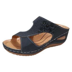 Sandales Femme Sandales Orthopédiques Hallux Valgus De Sport Et D'extérie Claquette Femme Été Chaussure Été De Marche Avec Support La Voûte Plantaire Et Massage Confortable Orthopédiques (Navy, 40) (CHEngER, neuf)