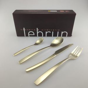 Lebrun Couverts CABANA OR BLANC - Ménagère 16 pcs - Service de table pour 4 personnes - 4 cuillères à soupe, 4 cuillères à café, 4 fourchettes, 4 couteaux de table - Design moderne - Marque Française (Lebrun, neuf)