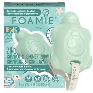 Foamie Shampoing enfant et savon solide 2en1 en forme de tortue à l'aloe vera doux et l'huile d'amande pour la peau - 100% vegan et sans plastique 80g (Parapharmacie Centrale, neuf)