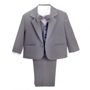 Lito Angels Costume Mariage Ceremonie Bebe Garcon, Ensemble 5 Pieces (Blazer, Gilet, Chemise, Noeud Papillon et Pantalon), Taille 9 Mois (étiquette en Tissu 9M), Gris Charbon 057 (Lito Angels FR, neuf)