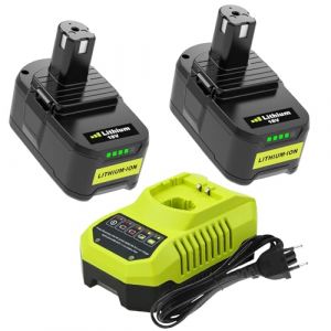 2 X18V 5.0ah Remplacement pour Ryobi Batterie 18V avec 3A 9.6V -18V Chargeur pour BCL1418H pour Ryobi P108 P107 P105 P100 P101 RB18L40 RB18L50 Batterie indicateur LED (Noir Vert) (FR-Ibanti, neuf)