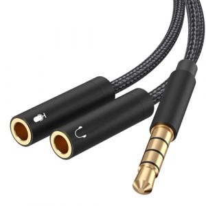 Froggen Adaptateur Micro Casque, Câble Audio Splitter Jack 3.5mm Mâle à Double 3.5mm Femelle Micro Casque Câble Plaqué Or Compatible avec iPod, Téléphone, Portables, Xbox One, PS4, PC,35cm (Froggen-eu, neuf)