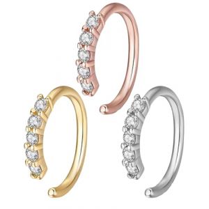 Zeayebsr 3PCS Piercing Nombril pour Femmes en Argent Sterling 925 Hypoallergénique Anneau de Nombril à Cliquet Piercing de Nombril Inversé Pavé de Zirconium Bijoux pour Piercing du Nombril (Zeaye, neuf)