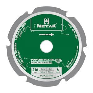 METAK-Lame de scie circulaire expert for fiber cement - 216 x 30 mm - Avec 6 dents diamant&eacute;es de haute performance (PCD) - Id&eacute;al pour fibro ciment, plaques de fibrociment et &eacute;ternite (METAK, neuf)
