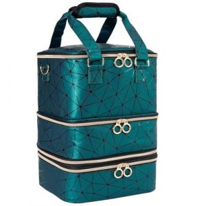 Rangement Vernis A Ongle,Rangement Onglerie Trousse de rangement amovible en cuir PU grande capacit&eacute; for vernis &agrave; ongles, pouvant contenir 60 bouteilles d'huiles essentielles, trousse maquillage(B) (xinnruishangmaohang, neuf)