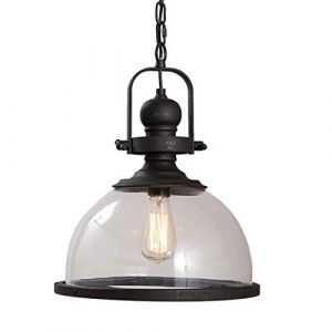 Lampe à suspension rétro industrielle et champêtre dôme/bol UFO abat-jour en verre transparent lustre plafonnier pour loft salon restaurant café cuisine bar luminaires (noir 12,2 pouces) Commemoration (yingyuecang, neuf)