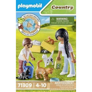 Playmobil 71309 Famille de Chats avec Femme et Enfant - La Vie à la Ferme - Découvrir l'agriculture - La Gamme Ferme est fabriquée avec Plus de 80% de matériaux recyclés ou biosourcés en Moyenne. (AZ.ALIBLE, neuf)