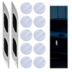 2 x protection voiture universel et 10 x autocollants réfléchissants pour voiture, blanc protection pare choc voiture, pour une conduite sûre la nuit. (QUQU JIANING, neuf)