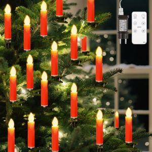 Lewondr 30 LED Bougies de Sapin de No&euml;l, Bougies &agrave; LED Sans Flamme avec Minuterie &agrave; Distance et 4 Modes, Chandelle Lumi&egrave;re D&eacute;coration Interieure pour Arbre de No&euml;l F&ecirc;te Mariage, Rouge (Showmore EU, neuf)