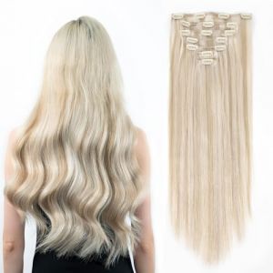 SOBEAUTY Lot de 7 extensions de cheveux humains à clip, invisibles, 100 % cheveux humains, DIY, pour tête complète, 120 g, mélange blond platine P18A/613A, 40,6 cm (SoBeauty, neuf)
