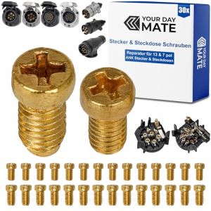 Kit de vis de rechange en laiton, 30 pi&egrave;ces, pour fiche et prise de remorque, taille M3.5 x 6 et M3 x 4,5, vis en laiton Contacts prise de remorque, kit de r&eacute;paration pour fiche et prise remorque 12V (Your Day Mate, neuf)