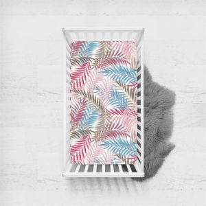 Odot Drap Housse pour Lit Bébé en Microfibre Doux Respirant, Drap Housses Enfant Imprimé Feuilles de Palmier Tropical Protège Matelas pour Berceau, Couffin et Nacelle (Rose,65x95cm) (Odot, neuf)