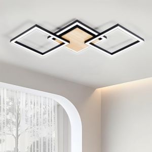 Luminaires Intérieur, Design Moderne de Plafonnier LED, Luminaire Carré Pour Plafond, Design En Plastique Noir et Blanc et Finition Bois, Blanc Naturel, Chic, Pour Salon, Chambre, Couloir, Bureau (SUN DELIGHT, neuf)