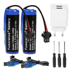 Fuworance 2Pcs 900mAh 3.7V Batteries Lithium-ION de Remplacement Piles Rechargeables Li-ION avec SM-2P USB Chargeur Connecteur pour Bateaux Chars Voitures RC Navires Robot Prise Europ&eacute;enne (Fuworance, neuf)